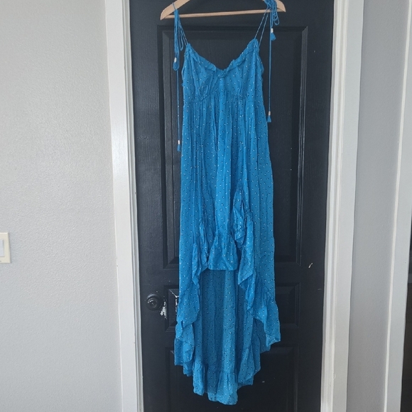 Karina Grimaldi Blue Floral High Low Spaghetti Strap Dress Size Medium - Picture 3 of 13
